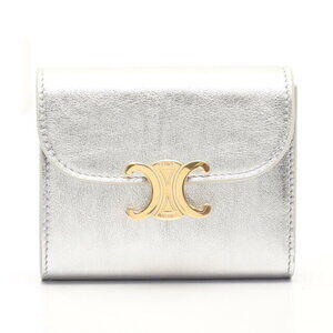 Celine Triomphe Flap Wallet Leather Silver